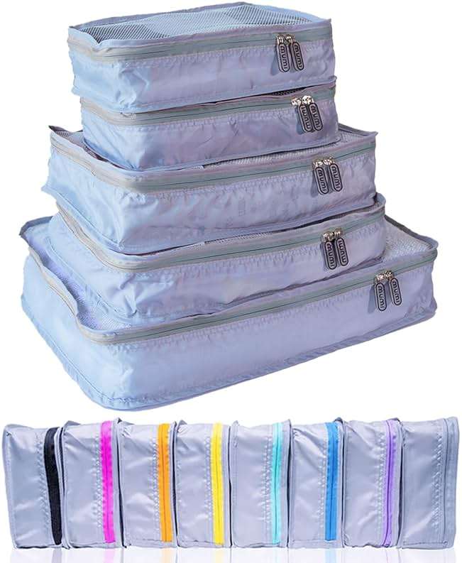 MUMI Packing Cubes – 5-Piece Compression Packing Cubes for Travel, Luggage Organizers for Suitcases, Carry-On Bags, Backpacks, and Duffel Bags – Space-Saving Travel Essentials - Gray - Image 1
