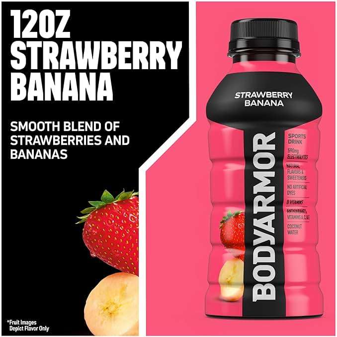 BODYARMOR Sports Drink, Strawberry Banana, Electrolyte Drink Hydration, 12 Fl Oz Bottles (8 Pack), Flavored Coconut Water with B Vitamins & Antioxidants - Image 3