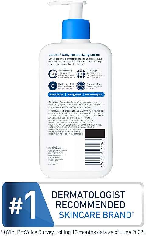 CeraVe Daily Moisturizing Lotion for Dry Skin, Body Lotion & Face Moisturizer with Hyaluronic Acid and Ceramides, Daily Moisturizer, Fragrance Free, Oil-Free, 19 Ounce - Image 5