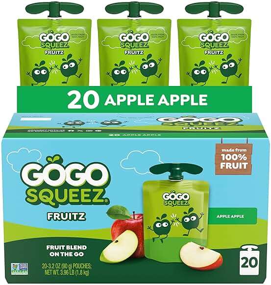 GoGo squeeZ No Sugar Added Applesauce and Fruit Puree, Apple, 3.2 oz Pouches (Pack of 20), Fruit Snacks for Kids, Gluten Free, Nut Free, Recloseable Cap, BPA Free - Image 1