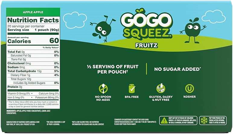 GoGo squeeZ No Sugar Added Applesauce and Fruit Puree, Apple, 3.2 oz Pouches (Pack of 20), Fruit Snacks for Kids, Gluten Free, Nut Free, Recloseable Cap, BPA Free - Image 2