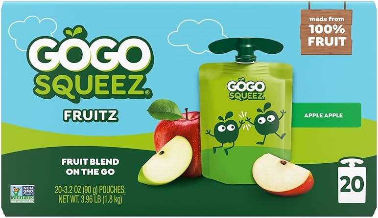 GoGo squeeZ No Sugar Added Applesauce and Fruit Puree, Apple, 3.2 oz Pouches (Pack of 20), Fruit Snacks for Kids, Gluten Free, Nut Free, Recloseable Cap, BPA Free - Image 4