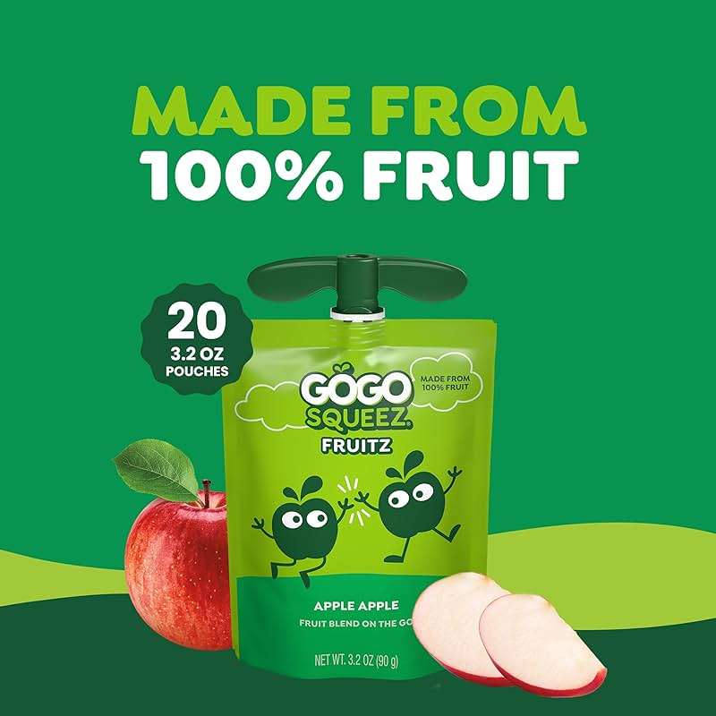GoGo squeeZ No Sugar Added Applesauce and Fruit Puree, Apple, 3.2 oz Pouches (Pack of 20), Fruit Snacks for Kids, Gluten Free, Nut Free, Recloseable Cap, BPA Free - Image 6
