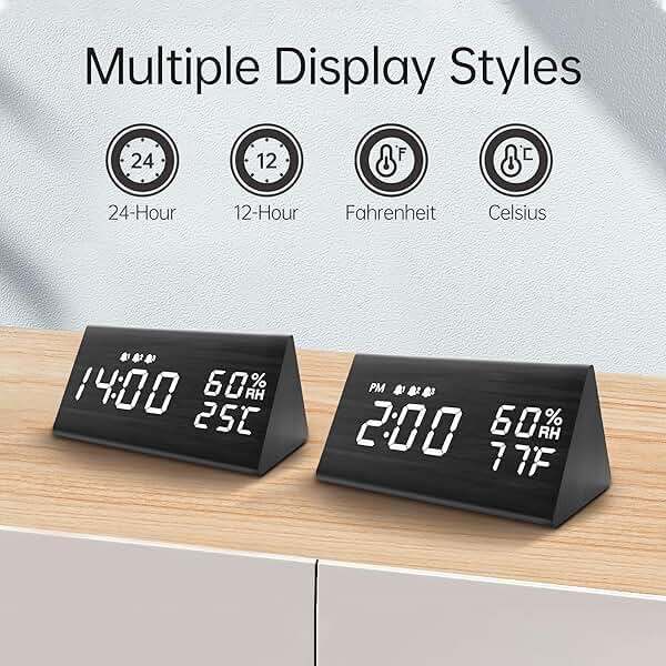 JALL Wooden Digital Alarm Clock for Bedrooms and Office, 3 Alarms with Large Numbers for Beside Table Living Room, Humidity and Temperature, 6-Level Dimmer, Snooze, Loud Desk Clock for Heavy Sleepers - Image 5