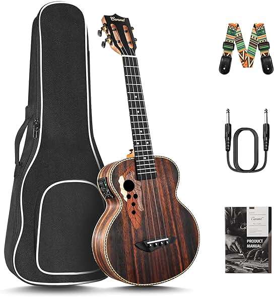 26 inch Caramel CT904 Ebony Tenor LCD color display Electric Professional Player Beginners Ukulele Uke Kit Bundle Padded Gig bag Strings,Strap - Image 1
