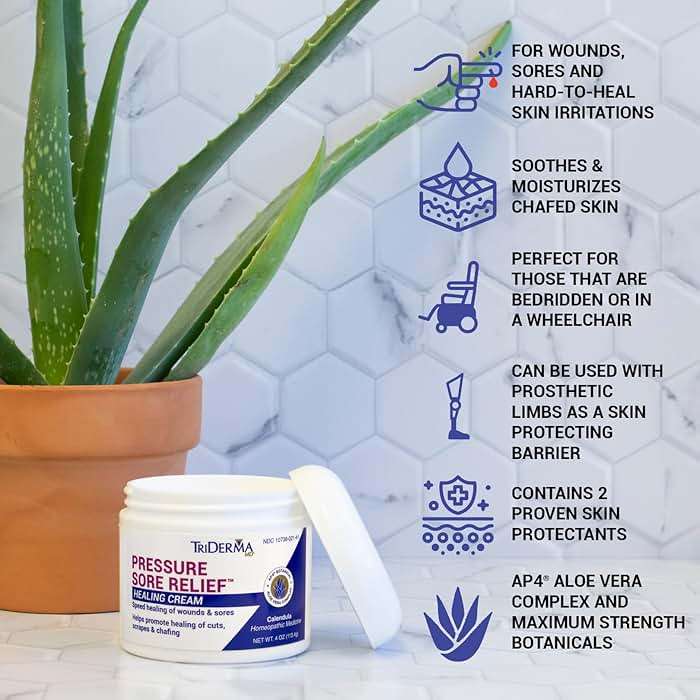 TriDerma MD Pressure Sore Relief Healing Cream for Bed Sores Treatment, Ulcers, Pressure Sores, Wound Healing, Chafed Skin and Hard-to-Heal Skin Sores with Calendula and AP4 Aloe, 4 oz Jar - Image 2
