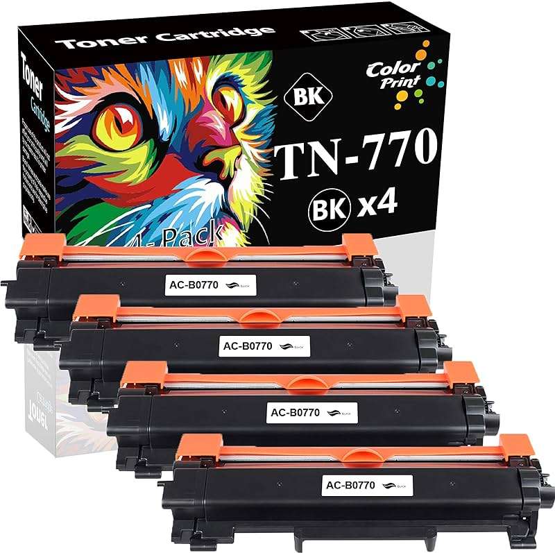ColorPrint Compatible Toner Cartridge Replacement for Brother TN 770 TN770 Black High Yield TN-770 TN760 for HL-L2370DW HL-L2370DWXL MFC-L2750DW MFC-L2750DWXL HL L2370DW Laser Printer (4-Pack) - Image 1