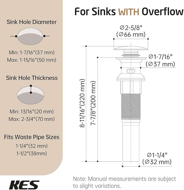 KES All Metal Bathroom Sink Drain with Strainer Basket Hair Catcher Anti Clog Pop Up Drain Stopper for Lavatory Vanity Vessel Sink with Overflow, Rustproof 18/8 Stainless Steel Matte Black S2013A-BK - Image 6