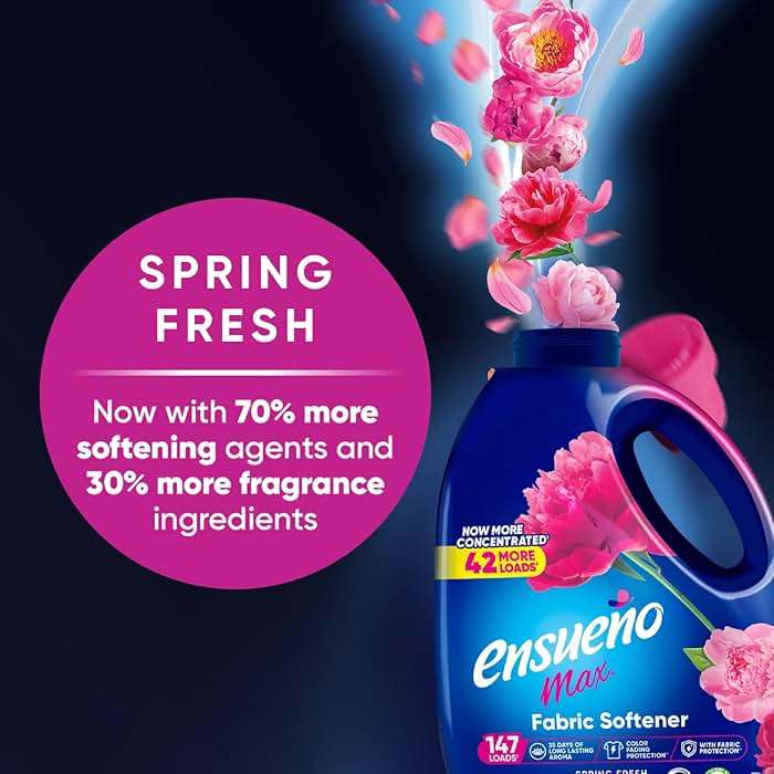 Ensueño Max Liquid Fabric Softener - Spring Fresh Scent - 125 fl oz - Color-Safe Fabric Softener Liquid - Softens 147 Loads - Reduces Wrinkles & Static - Image 3