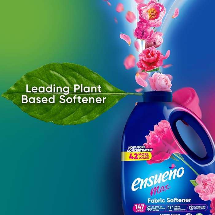 Ensueño Max Liquid Fabric Softener - Spring Fresh Scent - 125 fl oz - Color-Safe Fabric Softener Liquid - Softens 147 Loads - Reduces Wrinkles & Static - Image 5