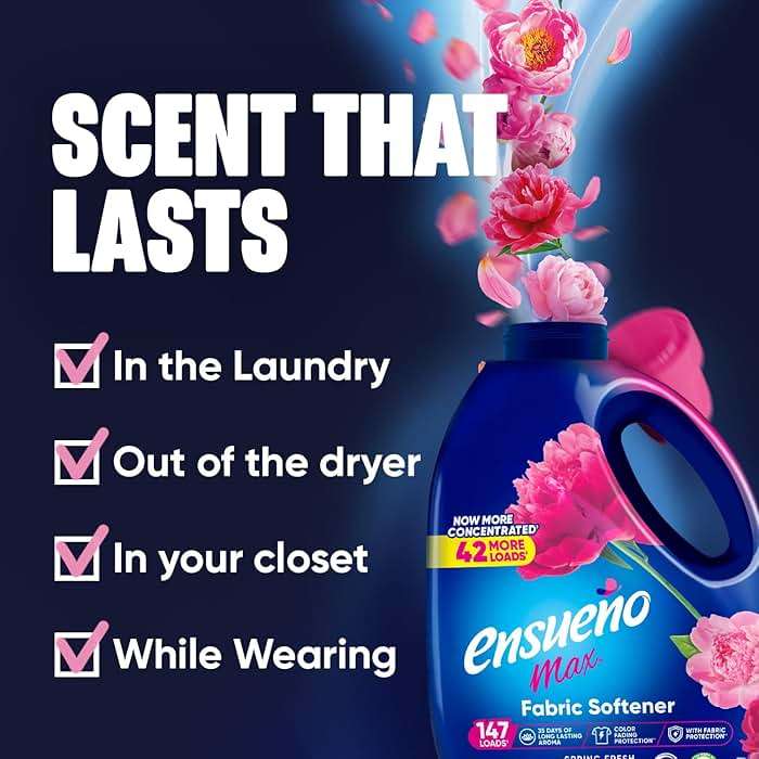 Ensueño Max Liquid Fabric Softener - Spring Fresh Scent - 125 fl oz - Color-Safe Fabric Softener Liquid - Softens 147 Loads - Reduces Wrinkles & Static - Image 6
