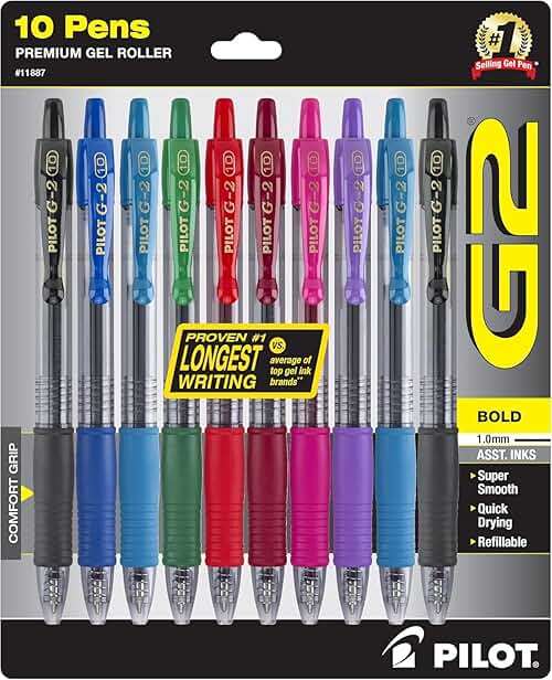 Pilot G2 Premium Retractable Gel-Ink Rolling Ball Pens, Bold Point (1.0mm), 1.0 Gel Pens, Assorted, 10-Pack - Ideal for School, Journaling, & Office Writing - Image 4