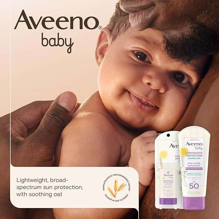 Aveeno Baby Continuous Protection Zinc Oxide SPF 50 Sunscreen for Babies with Sensitive Skin, Broad Spectrum Sun Protection, Tear-Free, Sweat- & Water-Resistant, No added Parabens, 3 Fl Oz - Image 2