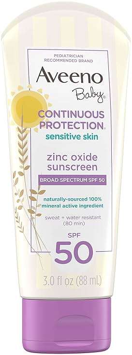 Aveeno Baby Continuous Protection Zinc Oxide SPF 50 Sunscreen for Babies with Sensitive Skin, Broad Spectrum Sun Protection, Tear-Free, Sweat- & Water-Resistant, No added Parabens, 3 Fl Oz - Image 8