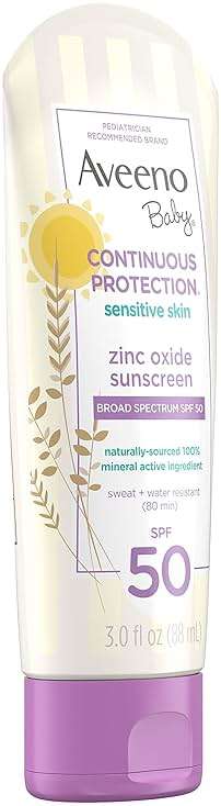 Aveeno Baby Continuous Protection Zinc Oxide SPF 50 Sunscreen for Babies with Sensitive Skin, Broad Spectrum Sun Protection, Tear-Free, Sweat- & Water-Resistant, No added Parabens, 3 Fl Oz - Image 10