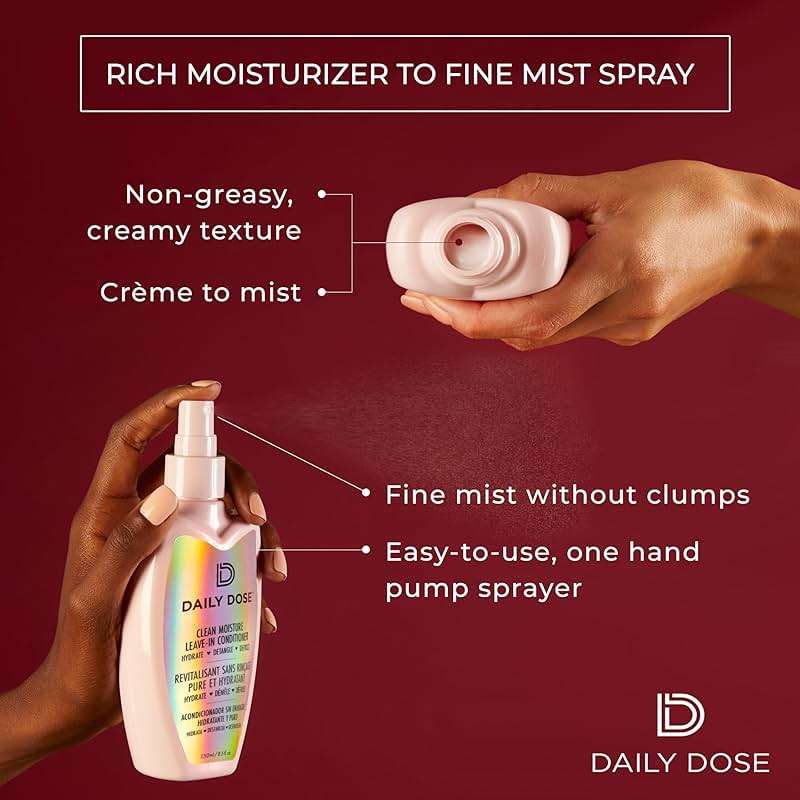DAILY DOSE Award-Winning Clean Moisture Leave In Conditioner Spray Detangler for Dry, Damaged & Frizzy Hair. Instantly Softens, Smooths & Adds Shine for Kids & Adults. Vegan, Sulfate-Free, Color Safe - Image 6
