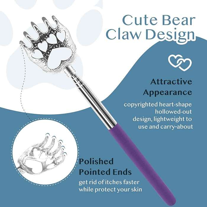 Plazuria (4-Pack) Extendable Back Scratchers - Metal Claws with Telescopic Rubber Handles - Stocking Stuffers for Men, Women, Kids - Image 3