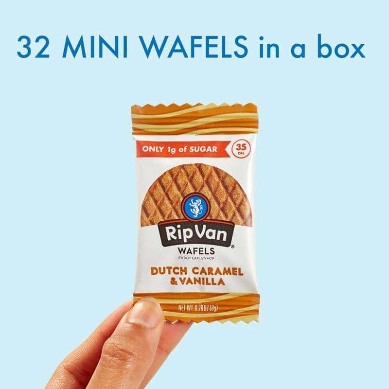 Rip Van Wafels Dutch Caramel Mini Stroopwafels - Low Carb Snacks (3g Net Carbs) - Non GMO Snack - Keto Friendly - Office Snacks - Low Calorie Snack (34 Calories) - Low Sugar (1g) - 32 Pack - Image 6