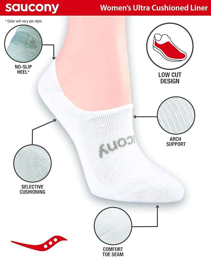 Saucony Women's No Show Cushioned Invisible Liner Socks (8, 16 Pairs) - Image 2