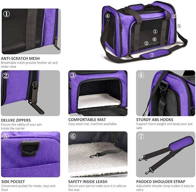 Henkelion Pet Carrier for Small Medium Cats Dogs Puppies up to 15 Lbs, Airline Approved Small Dog Carrier Soft Sided, Collapsible Travel Puppy Carrier - Purple - Image 3