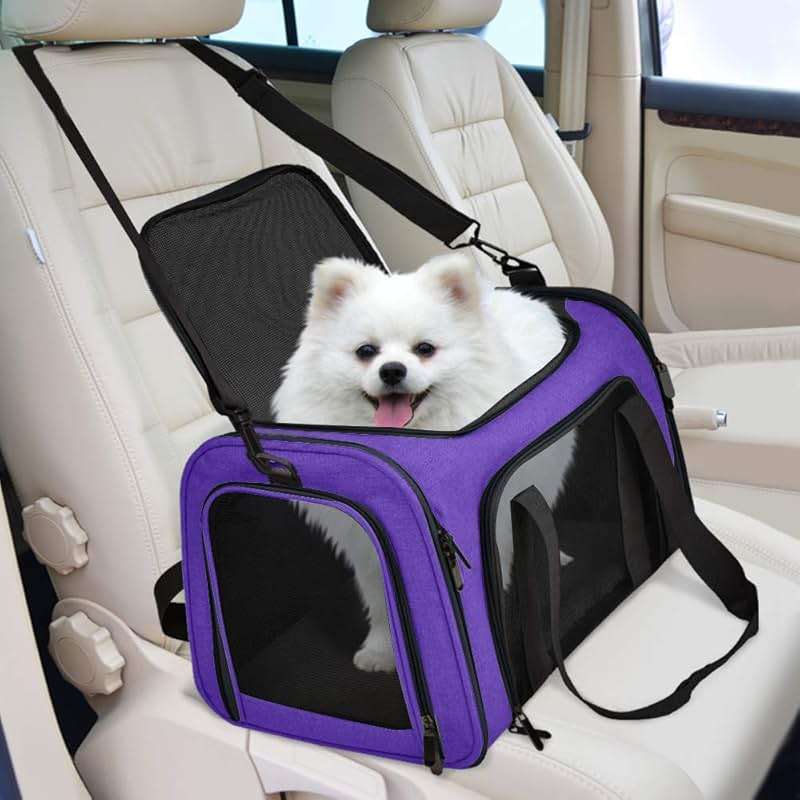 Henkelion Pet Carrier for Small Medium Cats Dogs Puppies up to 15 Lbs, Airline Approved Small Dog Carrier Soft Sided, Collapsible Travel Puppy Carrier - Purple - Image 5