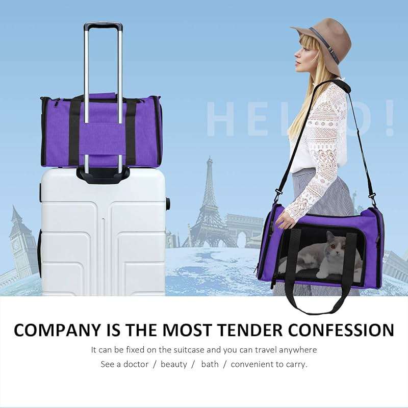 Henkelion Pet Carrier for Small Medium Cats Dogs Puppies up to 15 Lbs, Airline Approved Small Dog Carrier Soft Sided, Collapsible Travel Puppy Carrier - Purple - Image 6