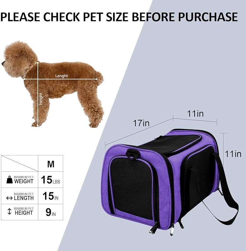 Henkelion Pet Carrier for Small Medium Cats Dogs Puppies up to 15 Lbs, Airline Approved Small Dog Carrier Soft Sided, Collapsible Travel Puppy Carrier - Purple - Image 8