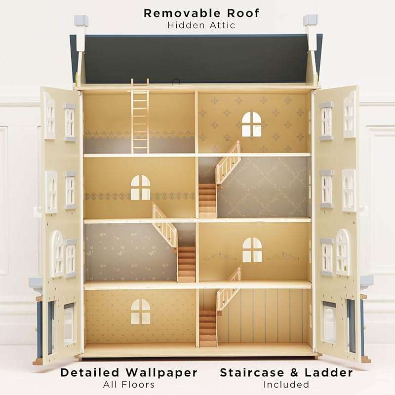 Le Toy Van - Palace House Large Wooden Doll House | Great As a Gift | 5 Storey Wooden Dolls House Play Set - Suitable for Ages 3+ - Image 4