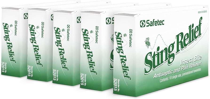 Safetec Sting Relief Wipes 10ct Box (5 Pack of 10ct Wipes - 50 Sting Wipes) for Insect Bites & Stings - Image 8