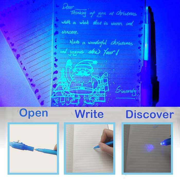 SCStyle Invisible Ink Pen 60Pcs Spy Pen with UV Black Light Magic Spy Marker Kid Pens for Secret Message and Birthday Party,Writing Secret Message for Easter Day Halloween Christmas Party Bag Gift - Image 3