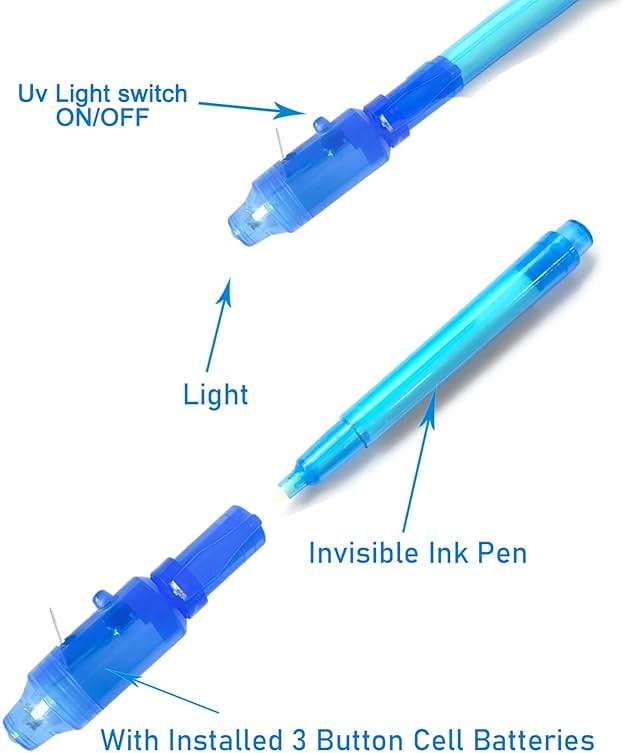 SCStyle Invisible Ink Pen 60Pcs Spy Pen with UV Black Light Magic Spy Marker Kid Pens for Secret Message and Birthday Party,Writing Secret Message for Easter Day Halloween Christmas Party Bag Gift - Image 5