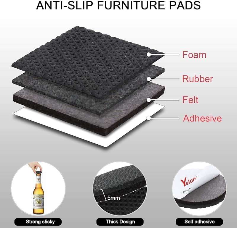 Yelanon Non Slip Furniture Pads -56 pcs（1+2）” Furniture Grippers, Non Skid Furniture Legs,Self Adhesive Rubber Furniture Feet, Anti Slide Furniture Hardwood Floor Protector for Keep Couch Stoppers - Image 3