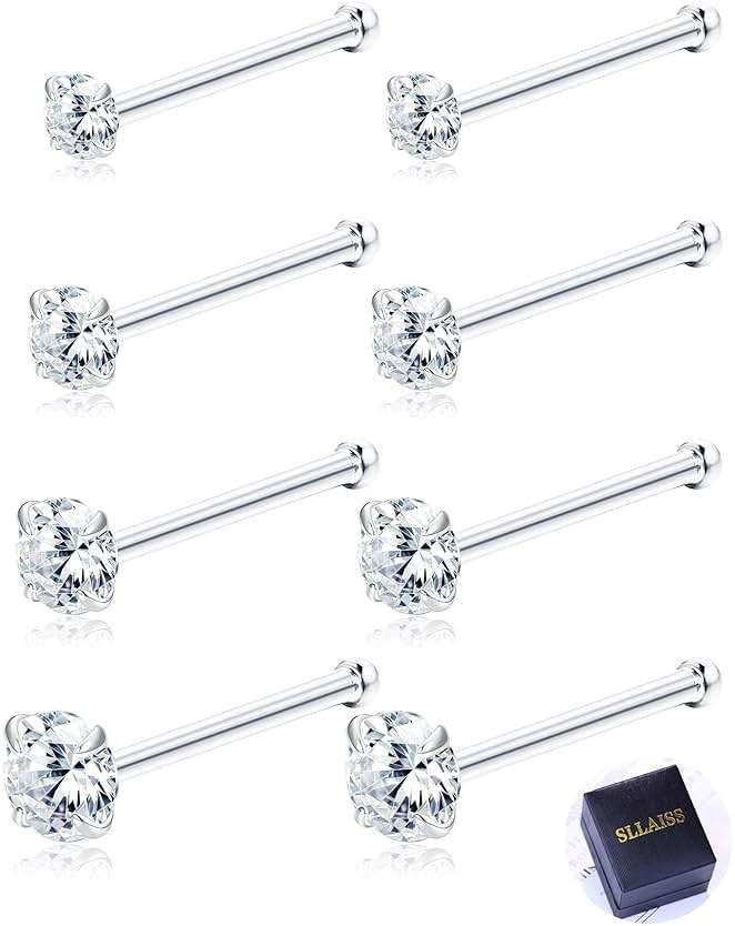 Sllaiss 8 Pcs 20G Nose Ring Studs Made with Austrian Crystal for Women Stainless Steel 1.5mm 2mm 2.5mm 3mm Nose Piercings Set Body Jewelry Hypoallergenic - Image 1