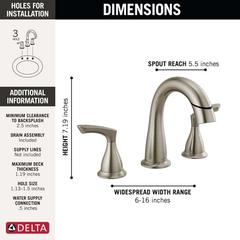 Delta Broadmoor Brushed Nickel Bathroom Faucet with Sprayer, 8 Inch 3 Hole Widespread Bathroom Sink Faucet with Pull Out Sprayer, Push-Pop Drain, SpotShield Stainless 35765LF-SPPD - Image 3