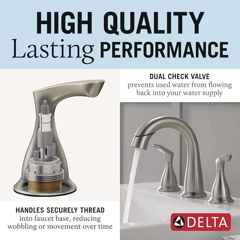 Delta Broadmoor Brushed Nickel Bathroom Faucet with Sprayer, 8 Inch 3 Hole Widespread Bathroom Sink Faucet with Pull Out Sprayer, Push-Pop Drain, SpotShield Stainless 35765LF-SPPD - Image 5