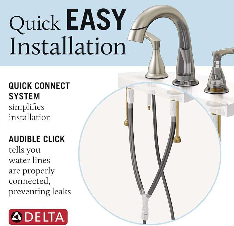 Delta Broadmoor Brushed Nickel Bathroom Faucet with Sprayer, 8 Inch 3 Hole Widespread Bathroom Sink Faucet with Pull Out Sprayer, Push-Pop Drain, SpotShield Stainless 35765LF-SPPD - Image 7