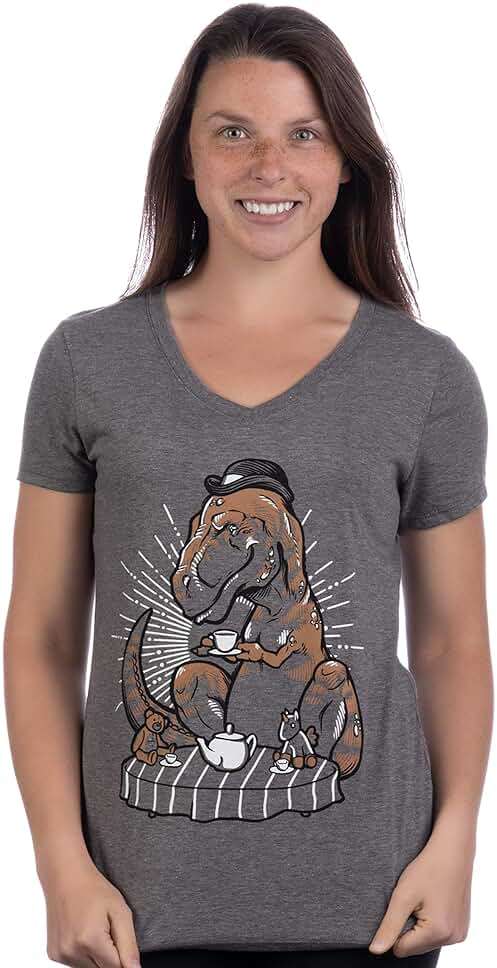 Tea Rex | Funny Cute T-Rex Women's Dinosaur Mom Joke Pun Humor V-Neck T-Shirt - Image 2