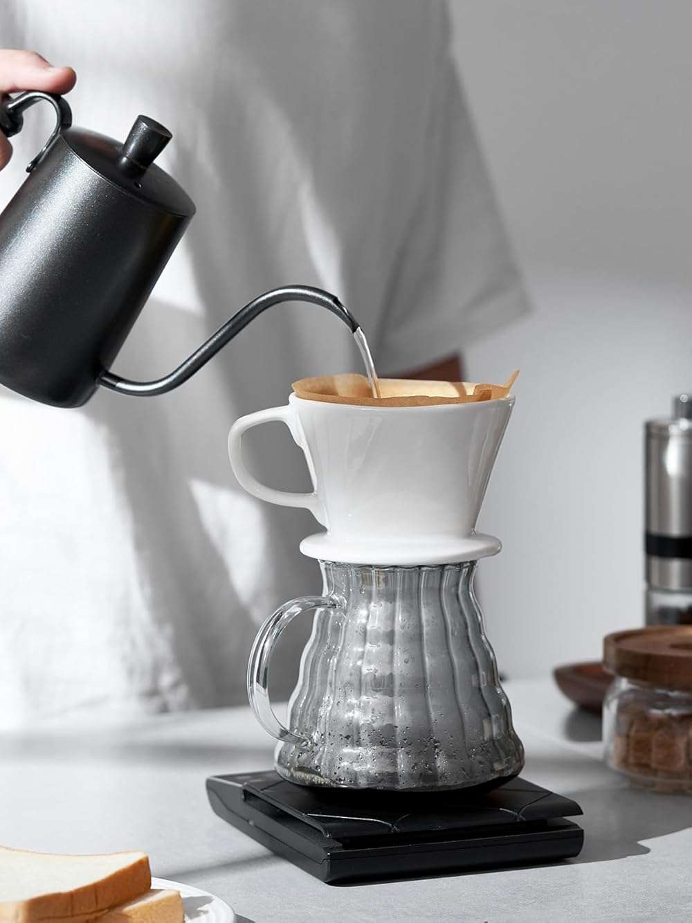 DOWAN Pour Over Coffee Maker, Non-Electric Pour Over Coffee Dripper, Manual Brew Maker, Single Cups Porcelain Slow Brewing Accessories for Gifts,White - Image 2