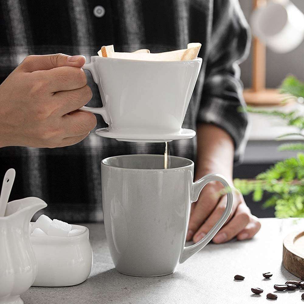 DOWAN Pour Over Coffee Maker, Non-Electric Pour Over Coffee Dripper, Manual Brew Maker, Single Cups Porcelain Slow Brewing Accessories for Gifts,White - Image 5