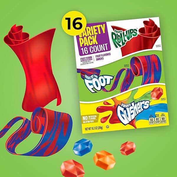 Fruit Roll-Ups, Fruit by the Foot, Gushers, Fruit Flavored Snacks Variety Pack, Gluten Free, 16 Ct, 10.2 oz - Image 6