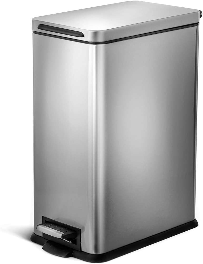 Home Zone Living 8 Gallon Kitchen Trash Can with Slim Fit Design | Stainless Steel with Soft-Close Step Pedal Lid, Bag Tuck Band for Easier Bag Changes, Rectangular Shape, Silver - Image 1