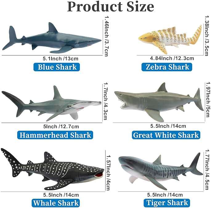 Toymany 6PCS 5-6" L Realistic Shark Bath Toy Figurines, Plastic Ocean Sea Animals Figures Set Includes Great White Shark Cake Toppers Christmas Birthday Gift for Kids Toddlers - Image 3