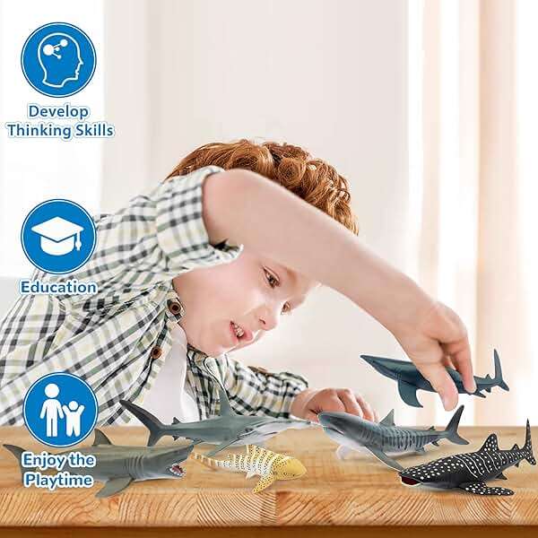 Toymany 6PCS 5-6" L Realistic Shark Bath Toy Figurines, Plastic Ocean Sea Animals Figures Set Includes Great White Shark Cake Toppers Christmas Birthday Gift for Kids Toddlers - Image 6