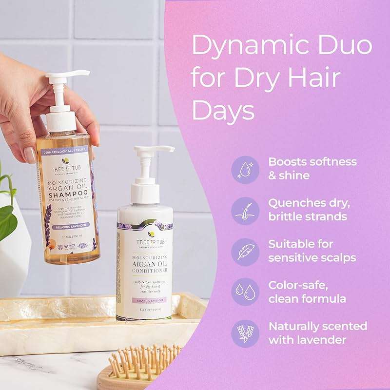 Tree To Tub Lavender Shampoo and Conditioner Set for Dry Hair, Dry Scalp, Frizz - Moisturizing Argan Oil Shampoo and Conditioner for Women & Men w/Organic Natural Aloe Vera - Image 3