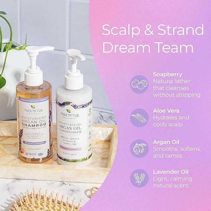 Tree To Tub Lavender Shampoo and Conditioner Set for Dry Hair, Dry Scalp, Frizz - Moisturizing Argan Oil Shampoo and Conditioner for Women & Men w/Organic Natural Aloe Vera - Image 5