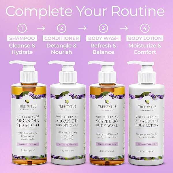 Tree To Tub Lavender Shampoo and Conditioner Set for Dry Hair, Dry Scalp, Frizz - Moisturizing Argan Oil Shampoo and Conditioner for Women & Men w/Organic Natural Aloe Vera - Image 8