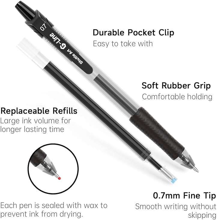 Lineon 46 Pack Black Gel Ink Pens (20 Gel Pens with 26 Refills) Medium Point Retractable Writing Smooth Writing with Comfortable Grip for Office School - Image 4