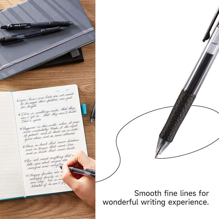 Lineon 46 Pack Black Gel Ink Pens (20 Gel Pens with 26 Refills) Medium Point Retractable Writing Smooth Writing with Comfortable Grip for Office School - Image 5
