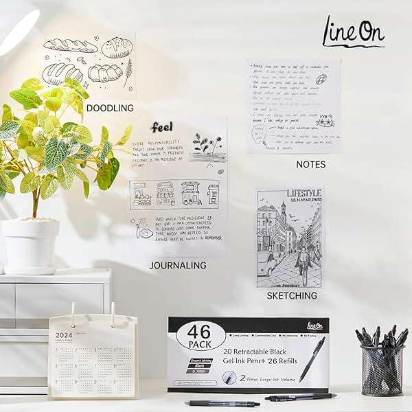 Lineon 46 Pack Black Gel Ink Pens (20 Gel Pens with 26 Refills) Medium Point Retractable Writing Smooth Writing with Comfortable Grip for Office School - Image 6
