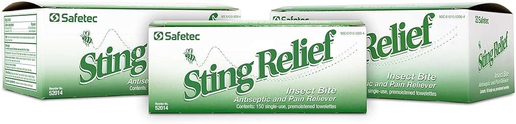 Safetec Sting Relief Wipes 150ct Box (3 Pack of 150ct Wipes - 450 Sting Wipes) for Insect Bites & Stings - Image 1